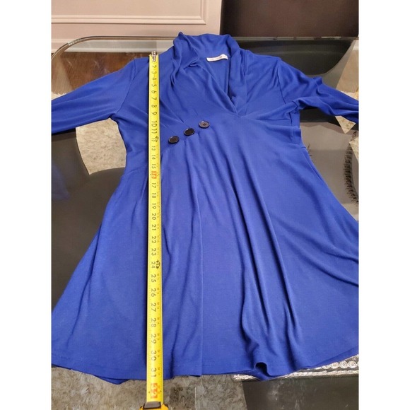 Moqivgi Women's Solid Blue Rayon V-Neck Long Sleeve Knee Length Dress Medium - Picture 9 of 10